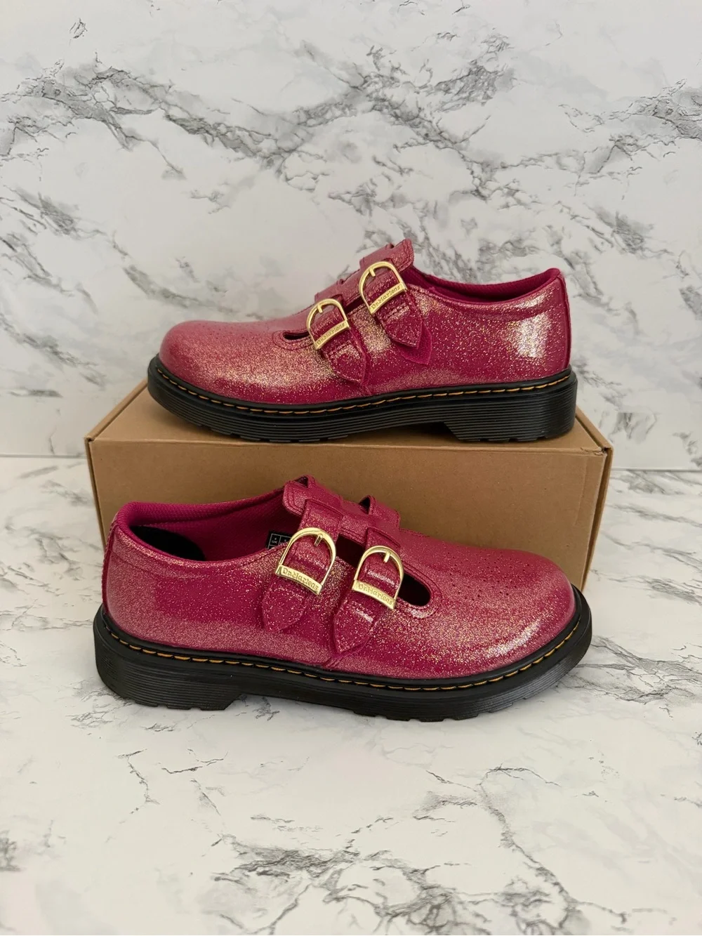 Dr. Martens 8065 Y Mary Jane Pink Glitter Platform Shoes Preppy Women’s Size 6